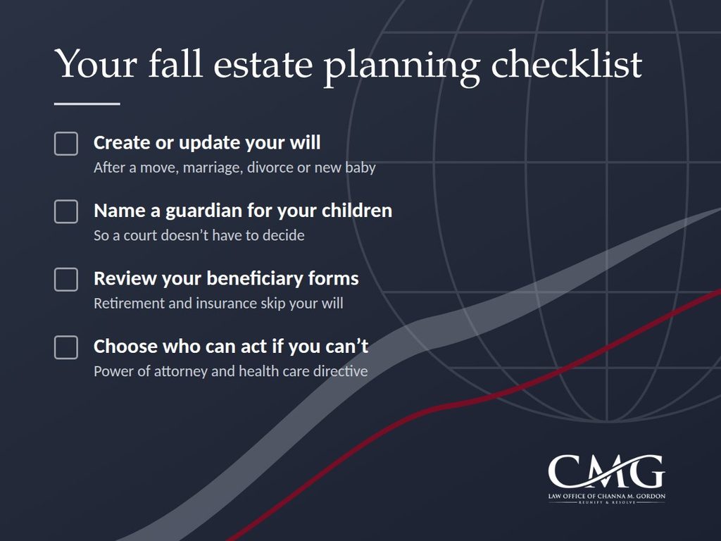 Fall estate planning checklist: will, guardian, beneficiaries, power of attorney